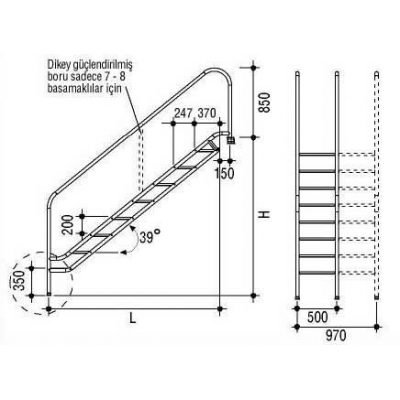 Лестница INCLINED 304, 4-ступ. 500мм, накл.-антислип, AISI 304, (в к-те с крепежем и пластк. закл.) чертеж, схема Allpools Лестница INCLINED 304, 4-ступ. 500мм, накл.-антислип, AISI 304, (в к-те с крепежем и пластк. закл.) чертеж, схема Allpools
