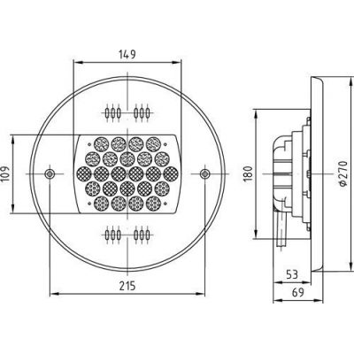 Прожектор Power LED, 24x3Вт, 12В DC, круг 270 мм, V4A, монох. 6000К, 5 м кабелем 2x1,5 мм2, RG чертеж, схема Allpools Прожектор Power LED, 24x3Вт, 12В DC, круг 270 мм, V4A, монох. 6000К, 5 м кабелем 2x1,5 мм2, RG чертеж, схема Allpools